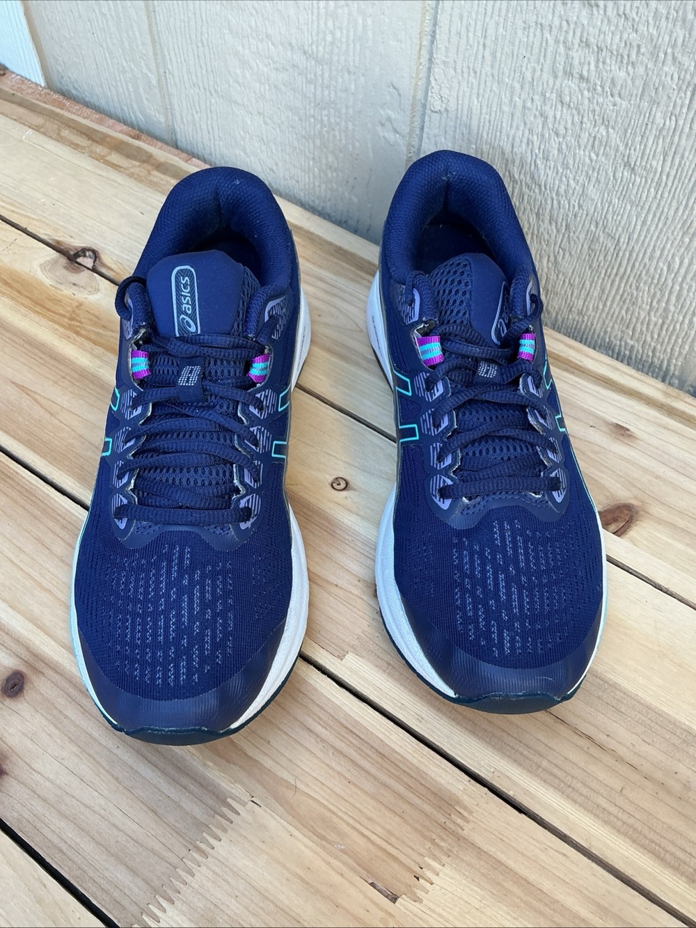 ASICS Navy Running Sneakers with Teal Accents - Picture 2 of 7
